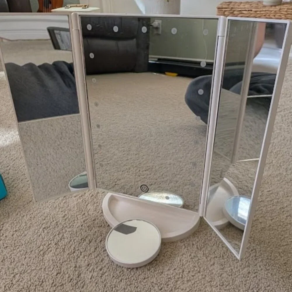 Lighted Trifold Makeup Mirror • LED Vanity Mirror • Magnification • Touch Contro